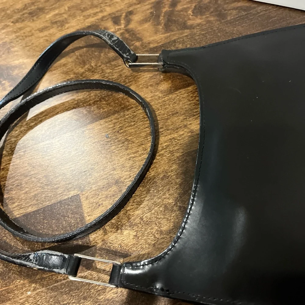 Elegant Black Italian Leather small Hobo Bag